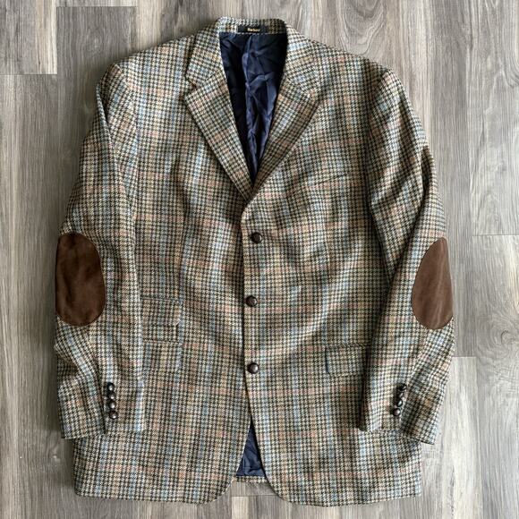 Barbour Blazer Jacket Men's Size 44 Multicolor Cashmere Wool Elbow Patch 44R